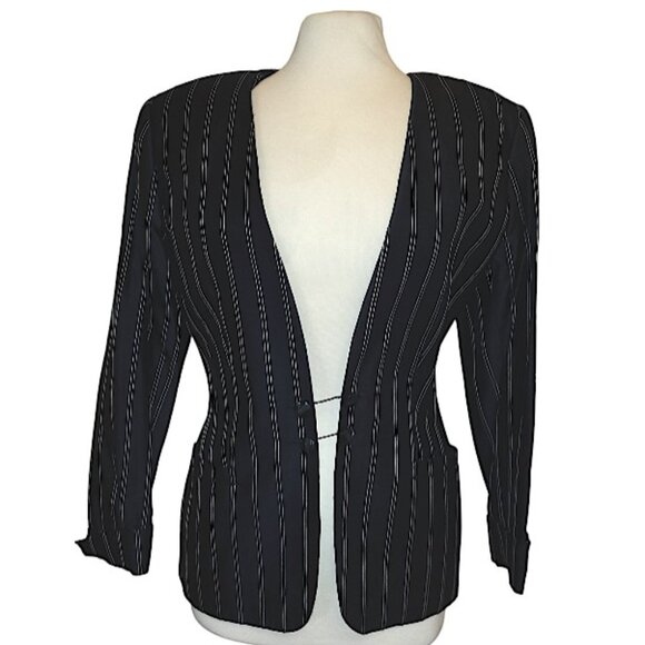 Rare Runway Vintage 1980s Power Suit Gucci Black Pin Striped Women's Blazer